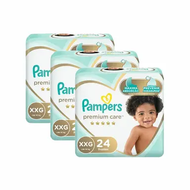 KIT FRALDA PAMPERS PREMIUM CARE MEGA TAMANHO XXG COM 72 UNIDADES