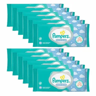 KIT COM 12 TOALHINHAS UMEDECIDAS PAMPERS REGULAR C/ 48