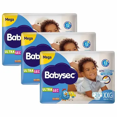 KIT 3 FRALDAS BABYSEC GALINHA PINTADINHA ULTRASEC MEGA TAMANHO XXG 28 UNIDADES CADA