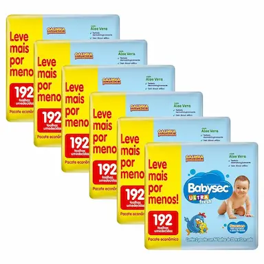 KIT 6 LENçOS UMEDECIDOS BABYSEC GALINHA PINTADINHA ULTRAFRESH 192 UNIDADES CADA