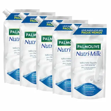 KIT 5 SABONETES LíQUIDO PALMOLIVE NUTRI-MILK HIDRATANTE REFIL 500ML