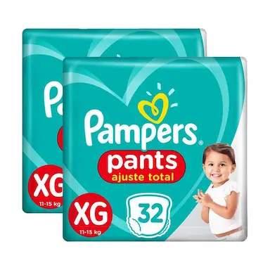KIT FRALDAS PAMPERS PANTS AJUSTE TOTAL MEGA XG 64 TIRAS
