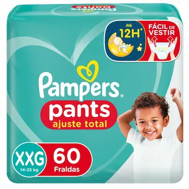 FRALDA PAMPERS PANTS AJUSTE TOTAL JUMBO XXG 60 UNIDADES