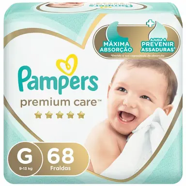 FRALDA PAMPERS PREMIUM CARE JUMBO G 68 UNIDADES