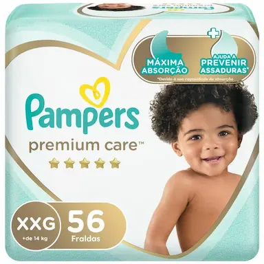 FRALDA PAMPERS PREMIUM CARE JUMBO XXG 56 UNIDADES
