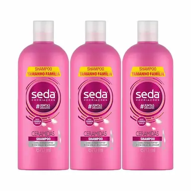 KIT COM 3 SHAMPOOS SEDA COCRIAçõES CERAMIDAS 670ML TAMANHO FAMíLIA