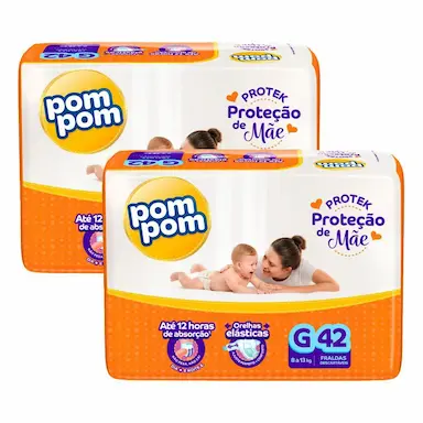KIT 2 FRALDAS POM POM DERMA PROTEK MEGA G COM 42UN CADA