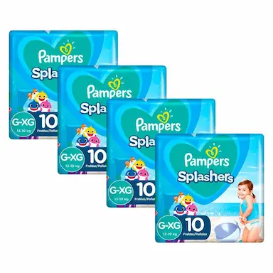 KIT 40 FRALDAS PAMPERS PARA ÁGUA SPLASHERS BABY SHARK G-XG