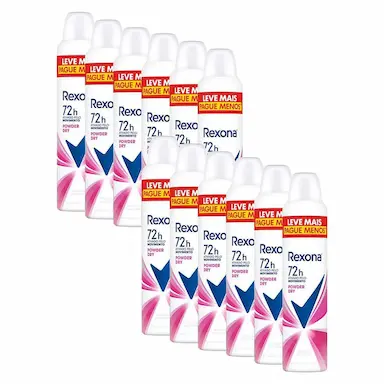 KIT COM 12 DESODORANTES ANTITRANSPIRANTES AEROSOL FEMININO REXONA POWDER DRY 72 HORAS 250ML