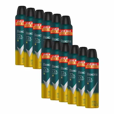 KIT COM 12 DESODORANTES ANTITRANSPIRANTES AEROSOL MASCULINO REXONA V8 72 HORAS 250ML