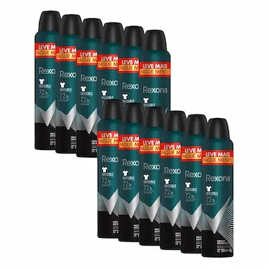 KIT COM 12 DESODORANTES ANTITRANSPIRANTES AEROSOL MASCULINO REXONA INVISIBLE 72 HORAS 250ML