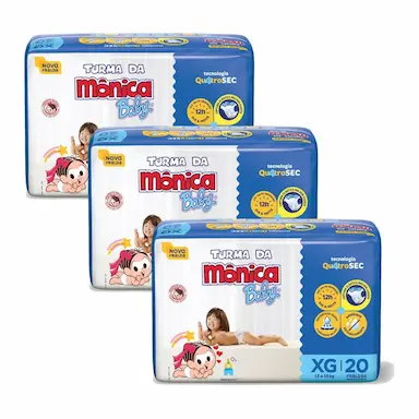 KIT 3 FRALDAS TURMA DA MôNICA BABY JUMBO XG COM 20UN CADA