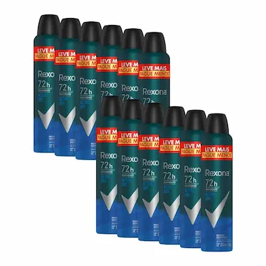 KIT COM 12 DESODORANTES ANTITRANSPIRANTES AEROSOL REXONA MEN ACTIVE DRY 72 HORAS 250ML