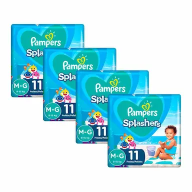 KIT 44 FRALDAS PAMPERS PARA ÁGUA SPLASHERS BABY SHARK M-G