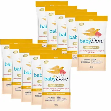 KIT 10 SABONETES LíQUIDO BABY DOVE HIDRATAçãO GLICERINADA 180ML REFIL