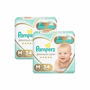 KIT FRALDA PAMPERS PREMIUM CARE MEGA TAMANHO M COM 68 UNIDADES