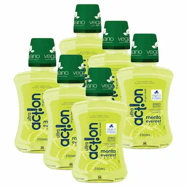 KIT ANTISSéPTICO BUCAL ULTRA ACTION ZERO ALCOOL MENTA EVEREST 250ML COM 6 UNIDADES