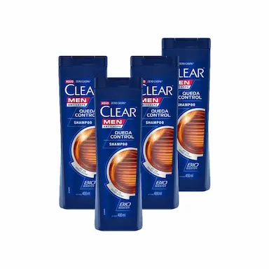 KIT 4 SHAMPOOS ANTICASPA CLEAR MEN QUEDA CONTROL 400ML