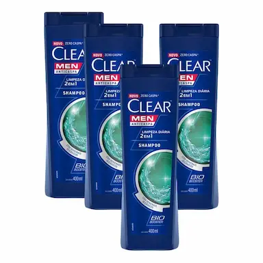 KIT 4 SHAMPOOS CLEAR MEN ANTICASPA LIMPEZA DIáRIA 2 EM 1 400ML