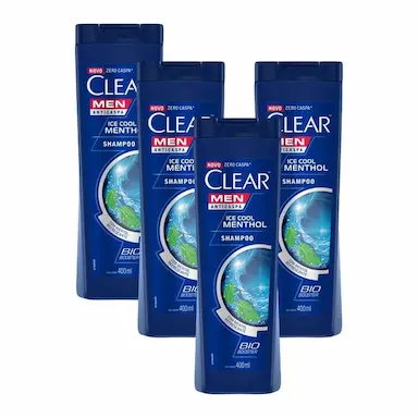 KIT 4 SHAMPOOS CLEAR MEN ANTICASPA ICE COOL MENTHOL 400ML