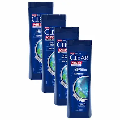 KIT 4 SHAMPOOS ANTICASPA CLEAR MEN ICE COOL MENTHOL 400ML