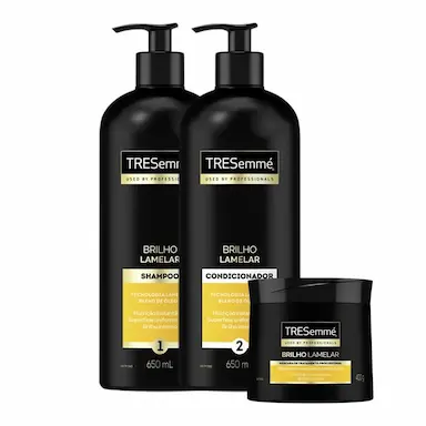 KIT SHAMPOO TRESEMMé BRILHO LAMELAR 650ML + CONDICIONADOR TRESEMMé BRILHO LAMELAR 650ML + MáSCARA DE TRATAMENTO TRESEMMé BRILHO LAMELAR 400G