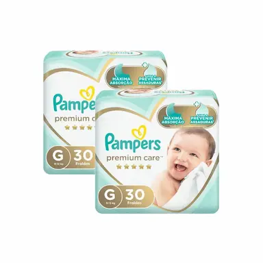 KIT FRALDA PAMPERS PREMIUM CARE MEGA TAMANHO G 60 UNIDADES