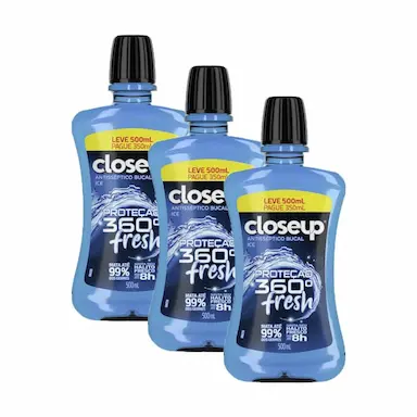 KIT 3 ANTISSéPTICOS BUCAL CLOSE UP ICE COM ÁLCOOL 500ML CADA