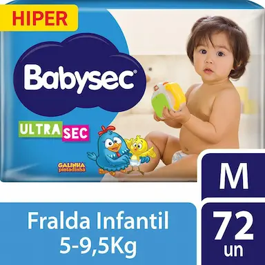 FRALDA BABYSEC GALINHA PINTADINHA ULTRASEC HIPER TAMANHO M 72 UNIDADES
