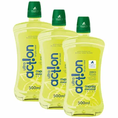 KIT ANTISSéPTICO BUCAL ULTRA ACTION MENTA EVEREST 500ML COM 3 UNIDADES