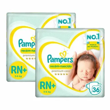 KIT FRALDA PAMPERS PREMIUM CARE RECéM NASCIDO PLUS COM 72 UNIDADES - 3 à 6 KG