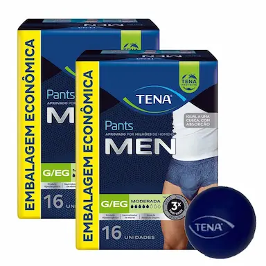 KIT 2 CUECAS DESCARTáVEIS TENA PANTS MEN G/EG COM 16UN + BRINDE BOLINHA ANTI-STRESS MEN TENA