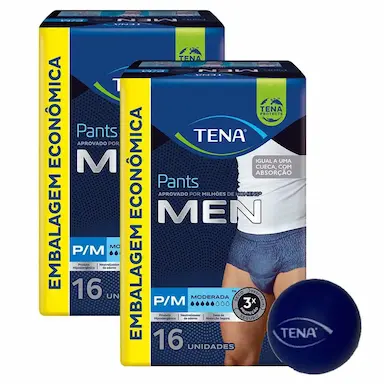 KIT 2 CUECAS DESCARTáVEIS TENA PANTS MEN P/M COM 16UN + BRINDE BOLINHA ANTI-STRESS MEN TENA