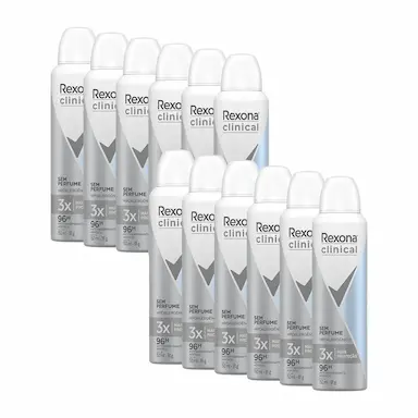 KIT COM 12 DESODORANTES ANTITRANSPIRANTES REXONA CLINICAL SEM PERFUME 150ML