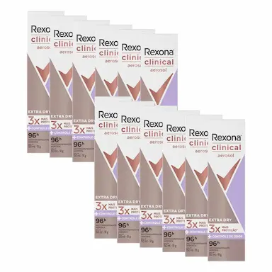 KIT COM 12 DESODORANTES ANTITRANSPIRANTES REXONA CLINICAL EXTRA DRY 150ML