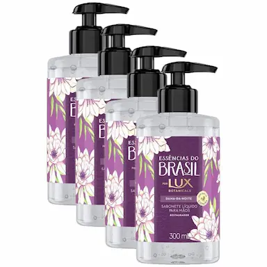 KIT 4 SABONETES LíQUIDOS PARA AS MãOS LUX ESSêNCIAS DO BRASIL DAMA DA NOITE 300ML CADA