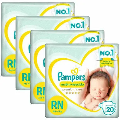 KIT FRALDA PAMPERS PREMIUM CARE RECéM NASCIDO COM 80 UNIDADES - ATé 4KG