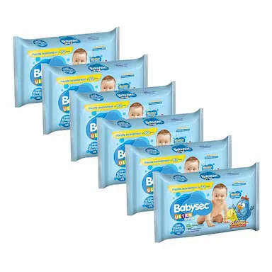 KIT 6 LENçOS UMEDECIDOS BABYSEC GALINHA PINTADINHA ULTRAFRESH 92 UNIDADES CADA