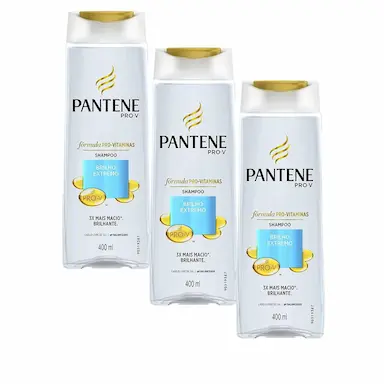 KIT PANTENE COM 3 SHAMPOOS BRILHO EXTREMO 400ML