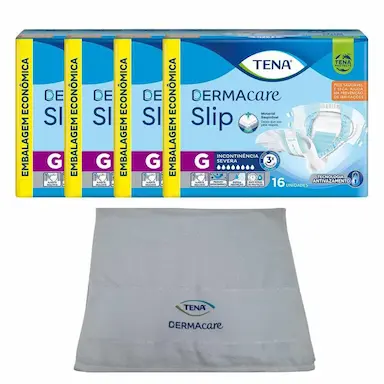 KIT 4 FRALDAS GERIáTRICAS TENA DERMACARE SLIP ULTRA G COM 16UN + BRINDE TOALHA DERMCARE TENA