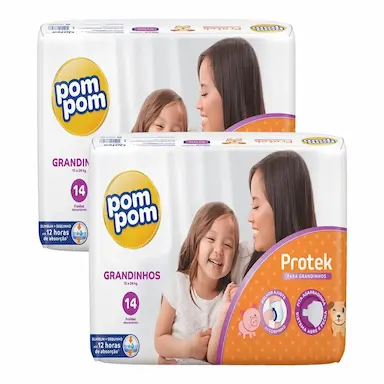 KIT 2 FRALDAS POM POM PROTEK JUMBO G COM 14UN CADA