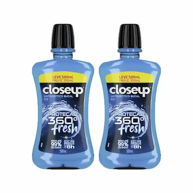 KIT 2 ANTISSéPTICO BUCAL CLOSE UP ICE COM ÁLCOOL 500ML CADA