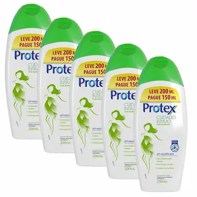 KIT 5 SABONETES LíQUIDO ÍNTIMO PROTEX FRESH EQUILIBRIUM LEVE 200ML PAGUE 150ML