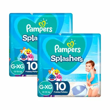 KIT 20 FRALDAS PAMPERS PARA ÁGUA SPLASHERS BABY SHARK G-XG
