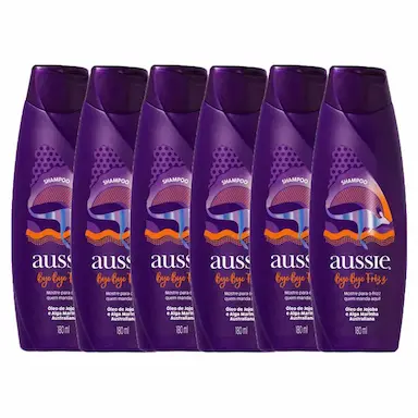 KIT COM 6 SHAMPOOS AUSSIE BYE BYE FRIZZ MACIEZ E BRILHO 180ML