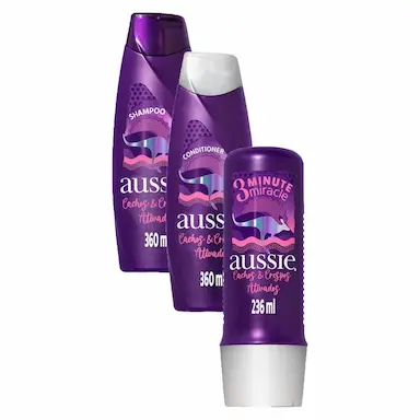 KIT AUSSIE CACHOS E CRESPOS SHAMPOO + CONDICIONADOR + TRATAMENTO