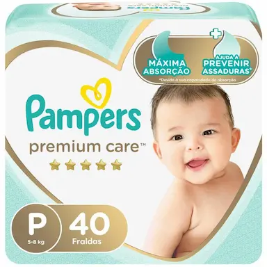 FRALDA PAMPERS PREMIUM CARE MEGA P 40 UNIDADES