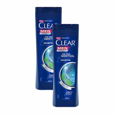 KIT 2 SHAMPOOS CLEAR MEN ANTICASPA ICE COOL MENTHOL 400ML