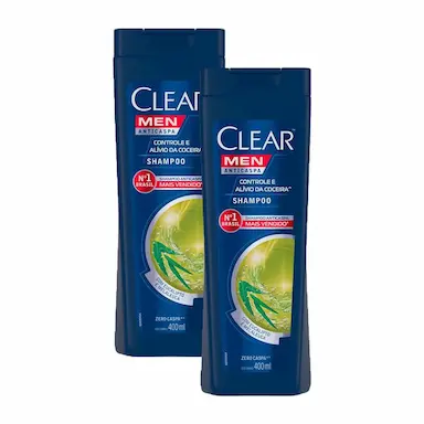 KIT 2 SHAMPOOS ANTICASPA CLEAR MEN CONTROLE E ALíVIO DA COCEIRA 400ML CADA