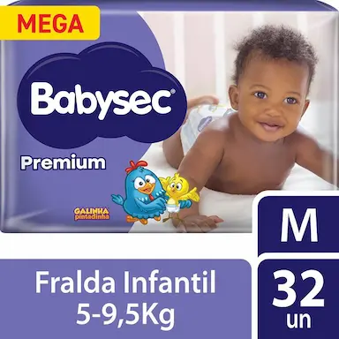 FRALDA BABYSEC GALINHA PINTADINHA PREMIUM TAMANHO M 32 UNIDADES